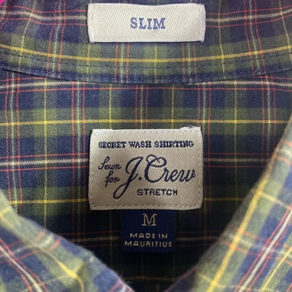 J Crew Mens Slim Fit Plaid Stretch Secret Wash Button Down Shirt